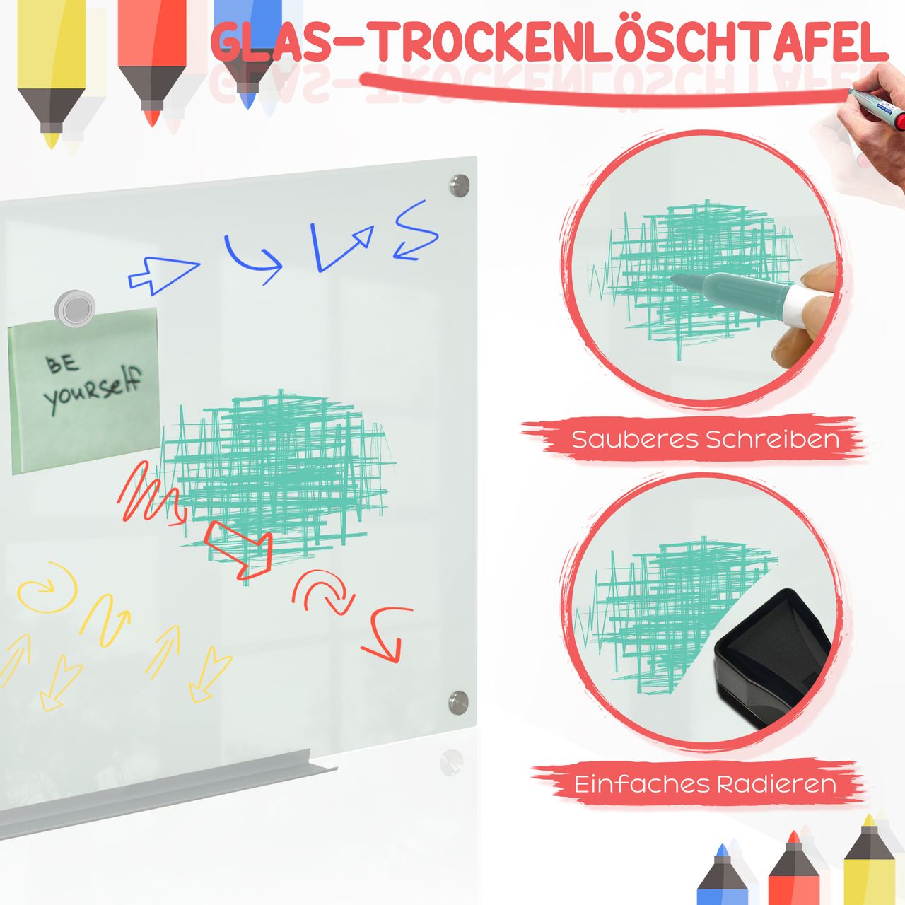 Vinsetto Whiteboard Magnetisch Magnettafel mit 4 Markern 10 Magnet abwischbar