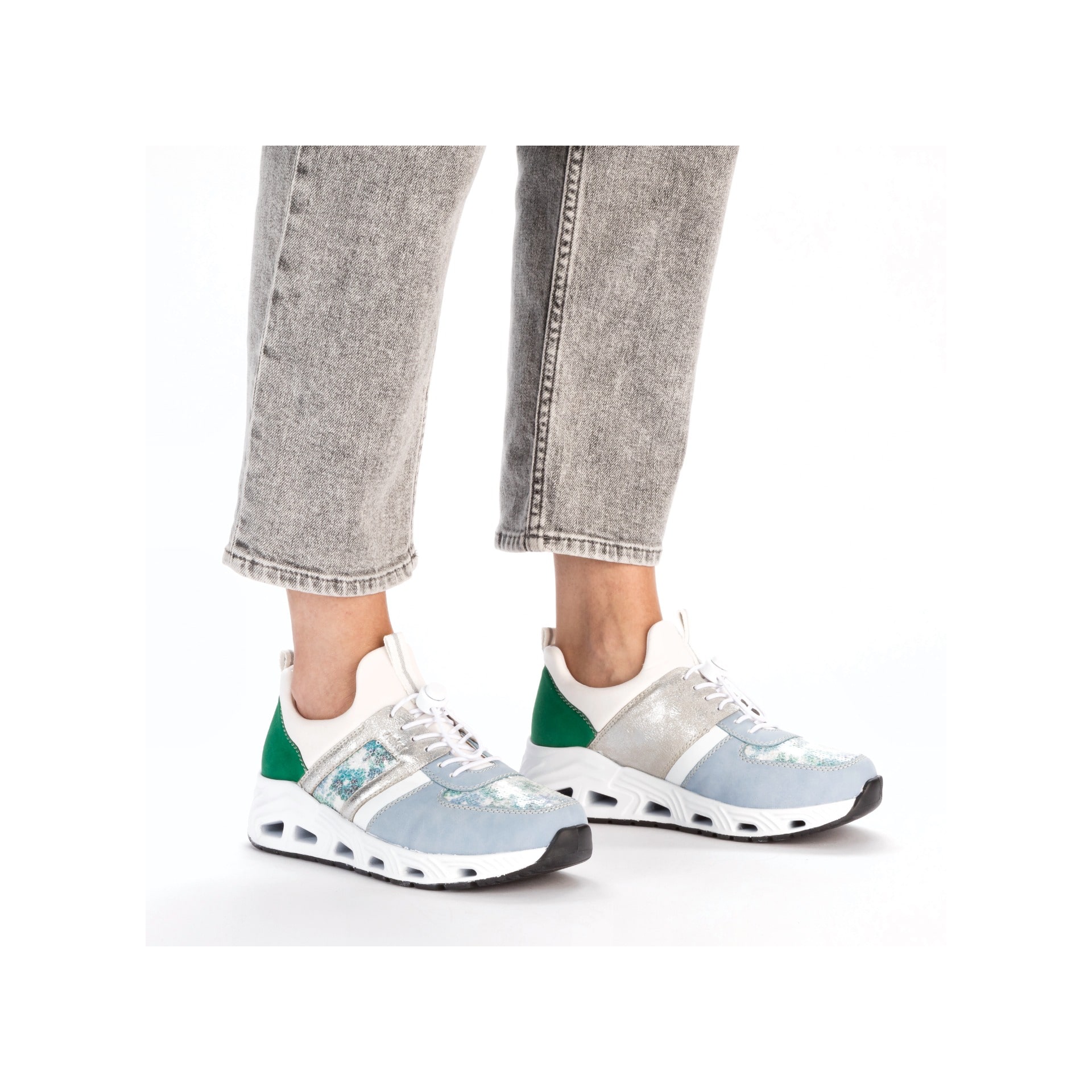 Rieker Damen Slipper babyblau-cremeweiss