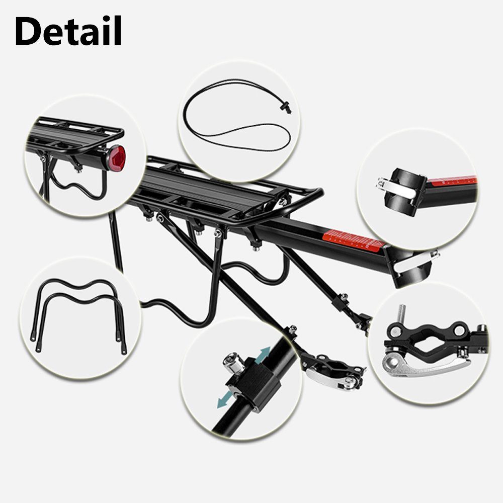 ROCKBROS Fahrrad-Gepäckträger Rack-HJ1008-1 (Aluminiumlegierung Gepäckträger, Mit Schutzblech, 1St. für 110 lbs bis 165 lbs), Mit Rücklicht