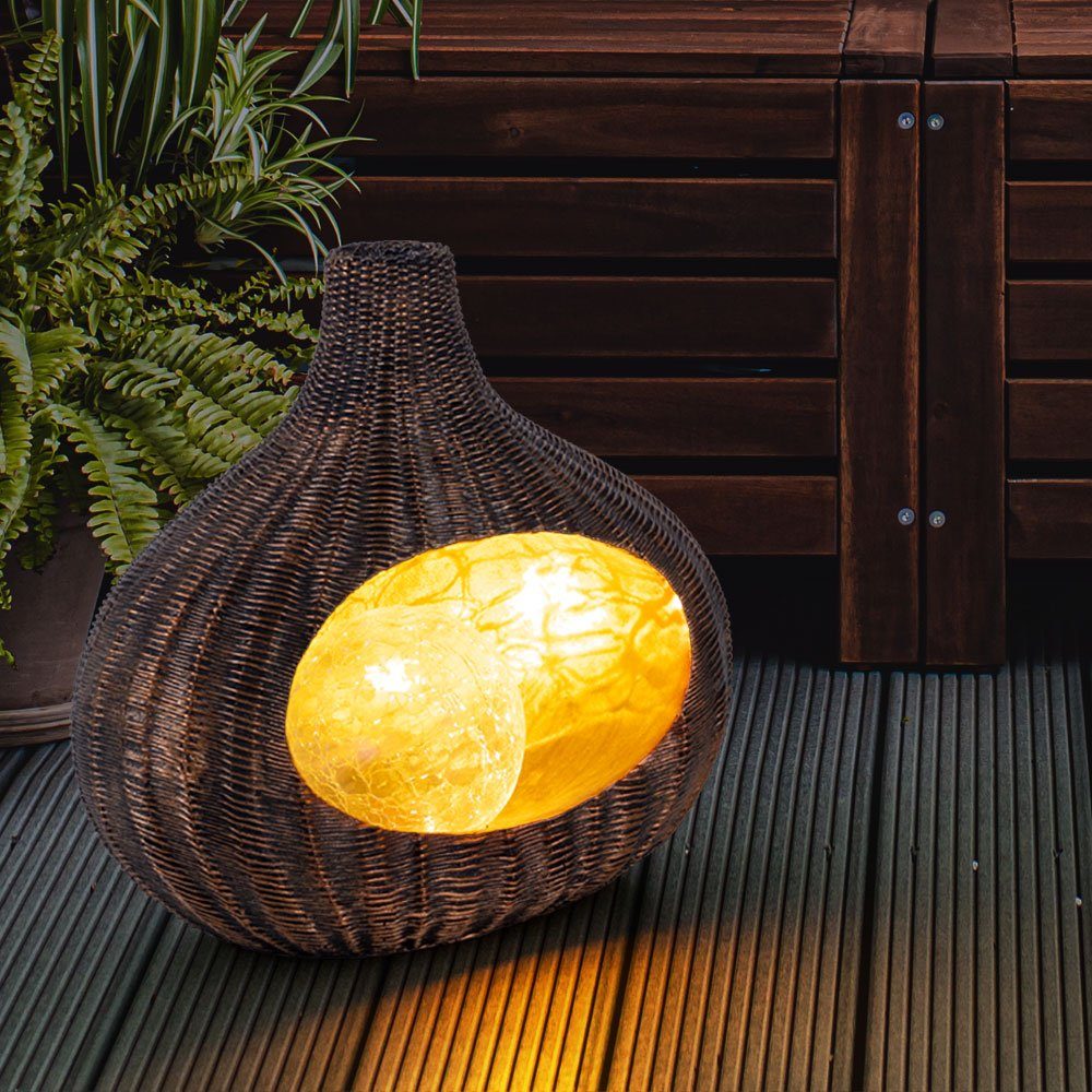 etc-shop Gartenleuchte, LED-Leuchtmittel fest verbaut, Warmweiß, Solarleuchte Rattan-Optik Solarleuchte Gartendeko für Außen Deko