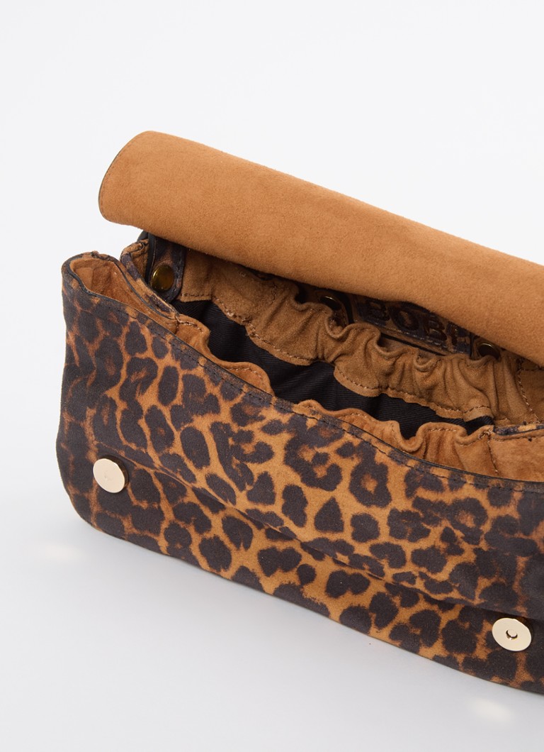 Geantă de umăr Bobi de Jérôme Dreyfuss din piele de vițel întoarsă cu imprimeu leopard.