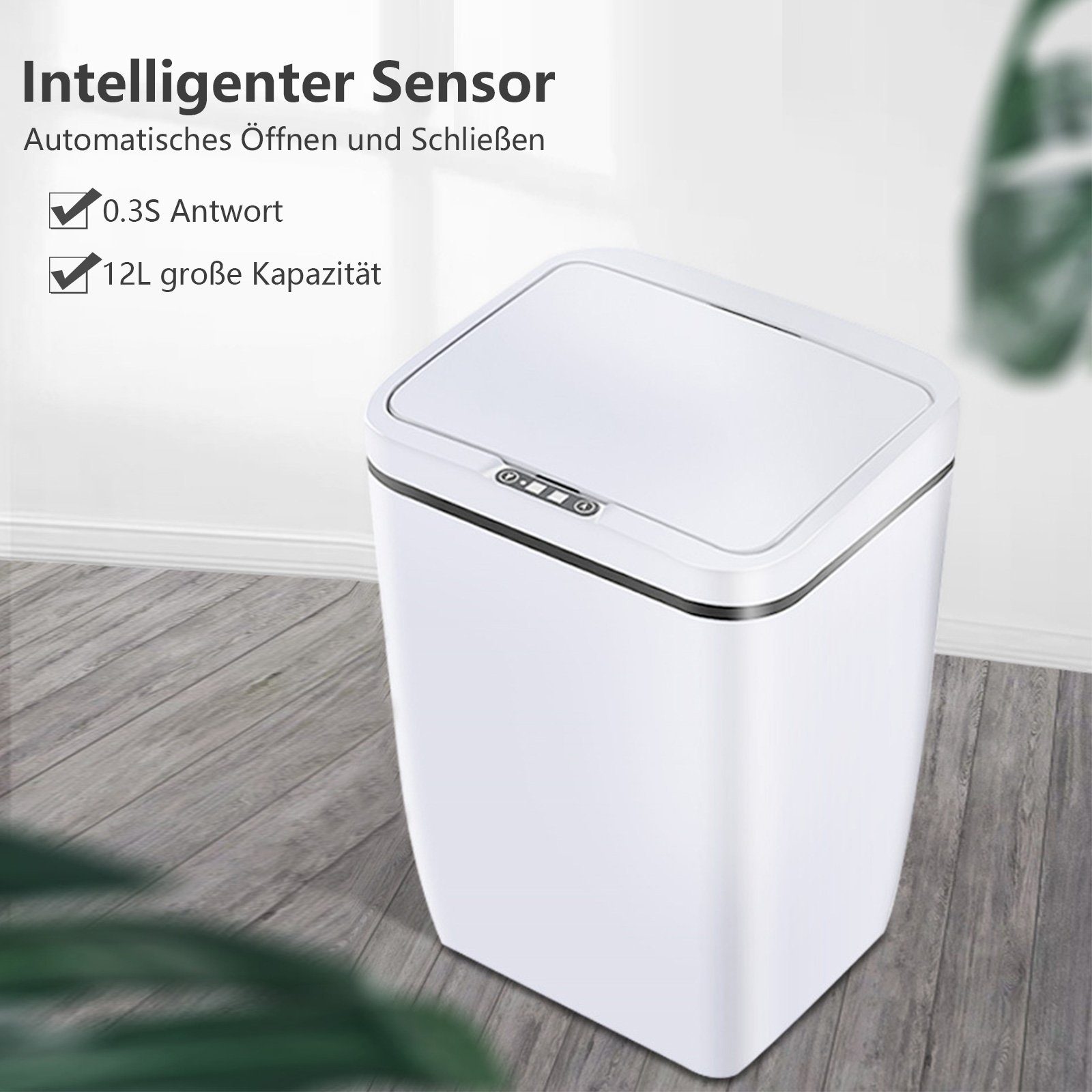 TWSOUL Mülleimer Intelligenter Sensor-Mülleimer, 15L großes Fassungsvermögen, 0,3s Induktionsgeschwindigkeit