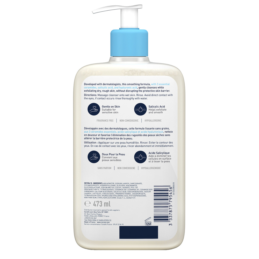 CeraVe SA Anti-rugosités Gel Nettoyant Exfoliant Doux pour PeauxTrès Sèches, Rugueuses, Kératose Pilaire