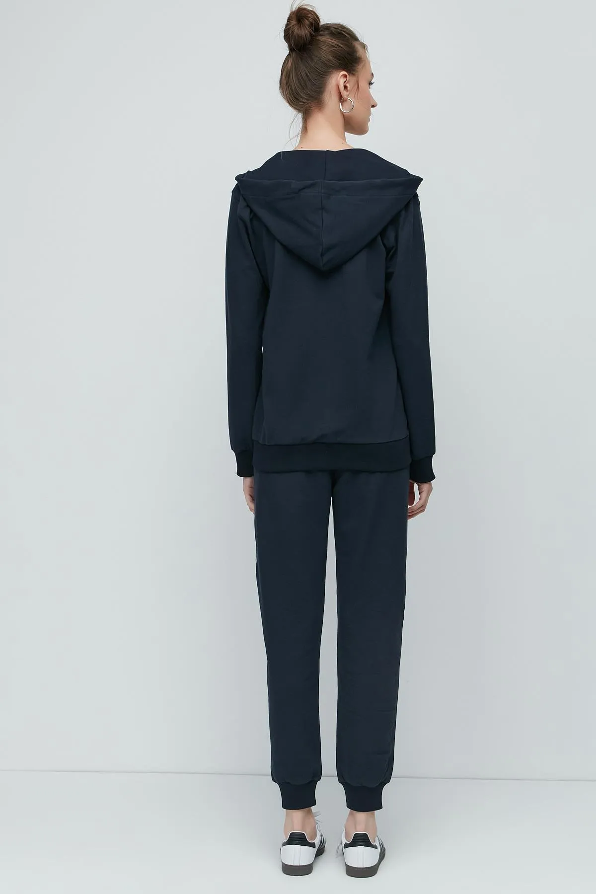 C&City  Damen-Trainingsanzug mit Kapuze, Reißverschluss vorne und Bündchen an den Beinen, 9702, Marineblau