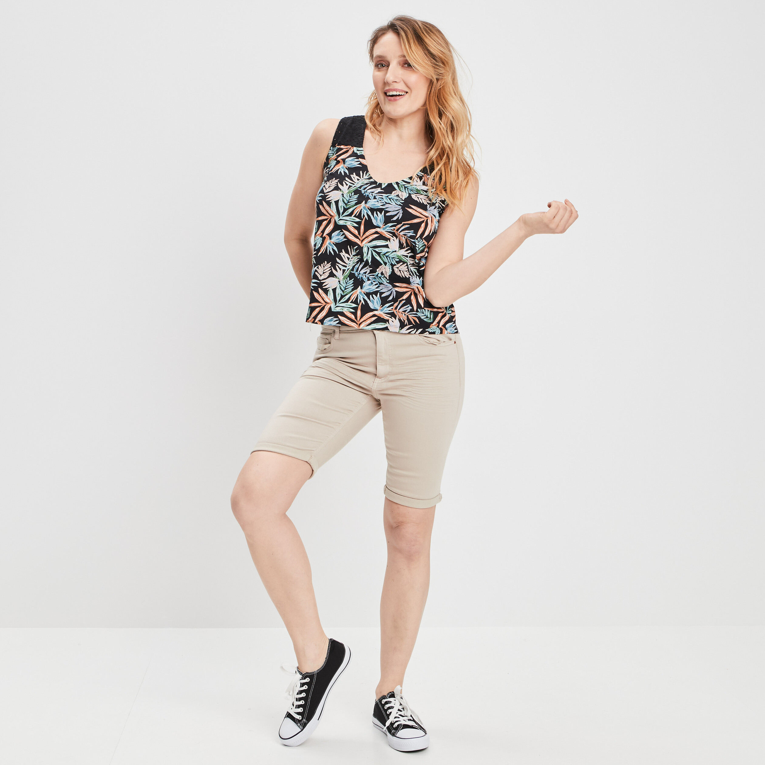 Bermuda slim beige femme | La Halle