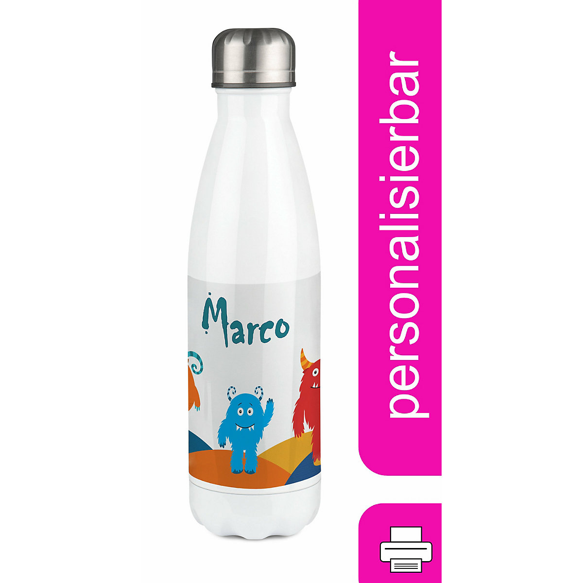 Edelstahl Kinder Thermoflasche / Trinkflasche bunt Monsterhügel Spülmaschinenfest, Auslaufsicher, Bruchfest, Doppelwandig, Für Heißgetränke geeignet, Mit Deckel, Isoliert