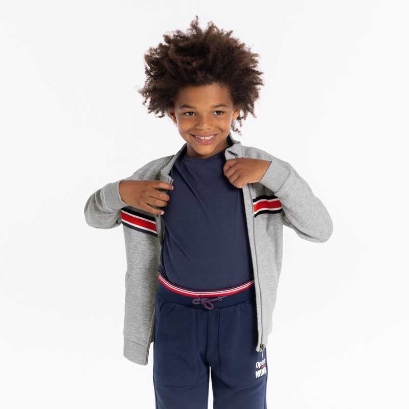 Sweat-shirt zippé col montant gris garçon