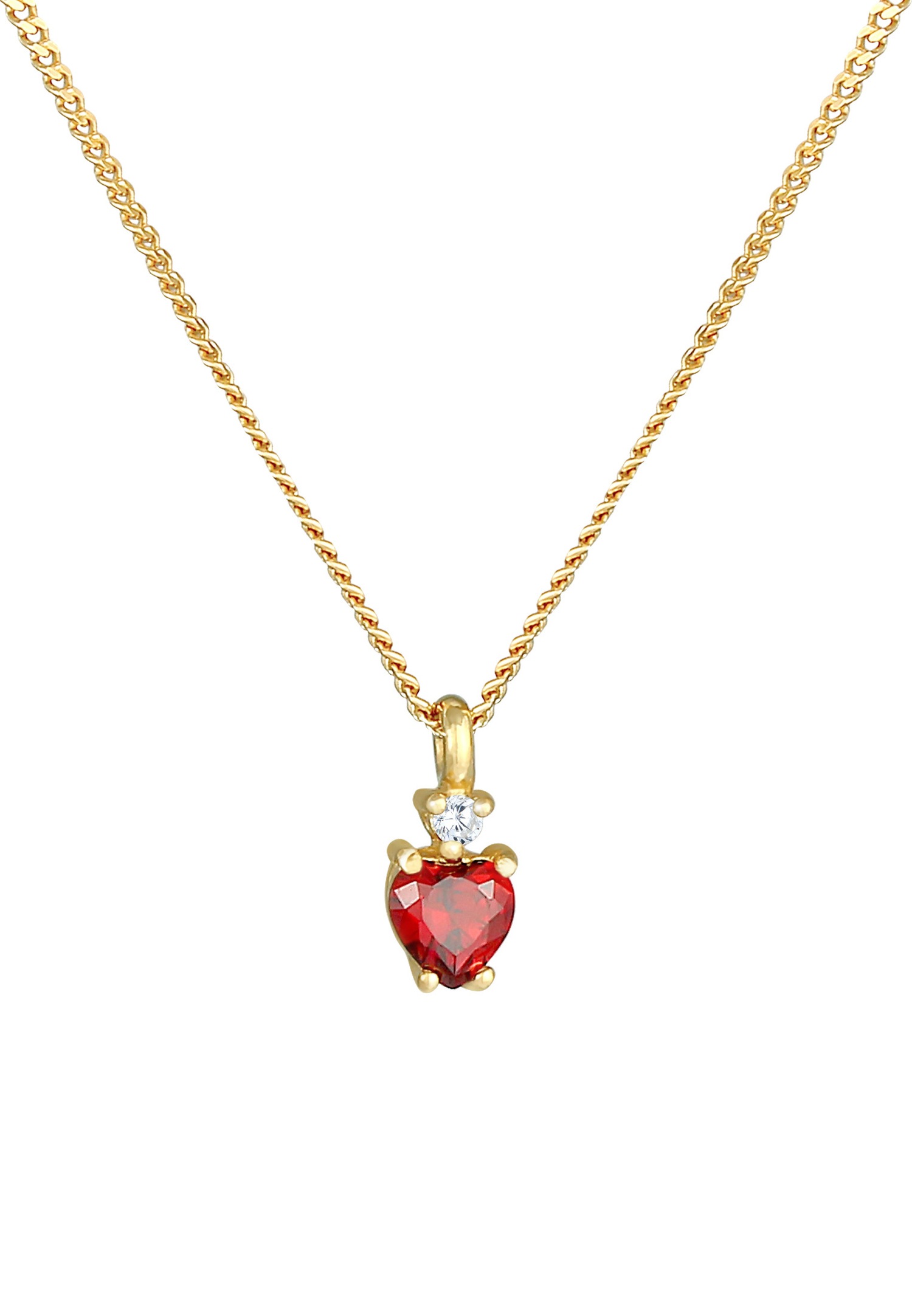 Ciondolo Elli Love Bond a forma di cuore rosso con cristalli, in argento sterling placcato oro 925, per donna.