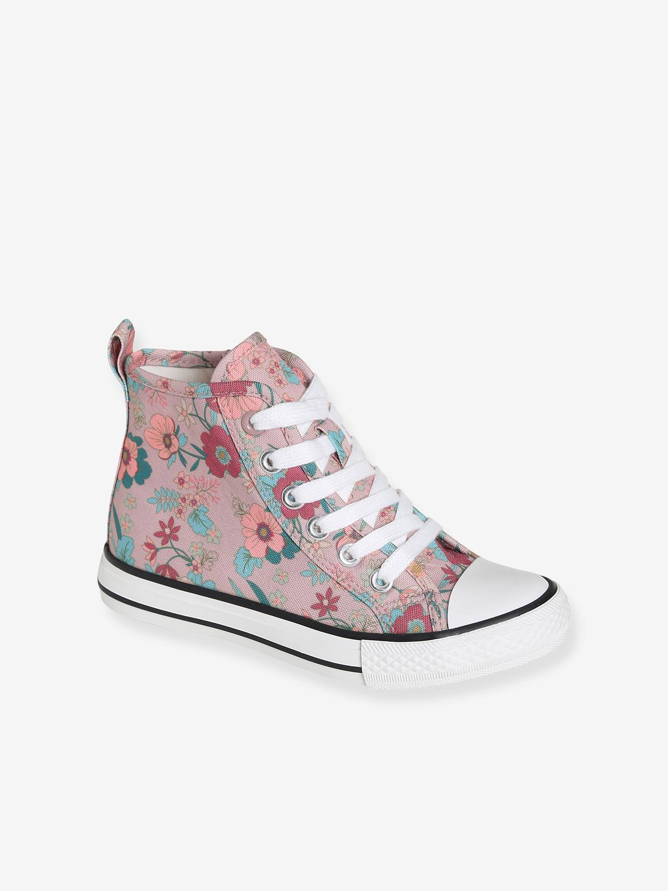 Baskets montantes fille en toile fantaisie aop fleuri