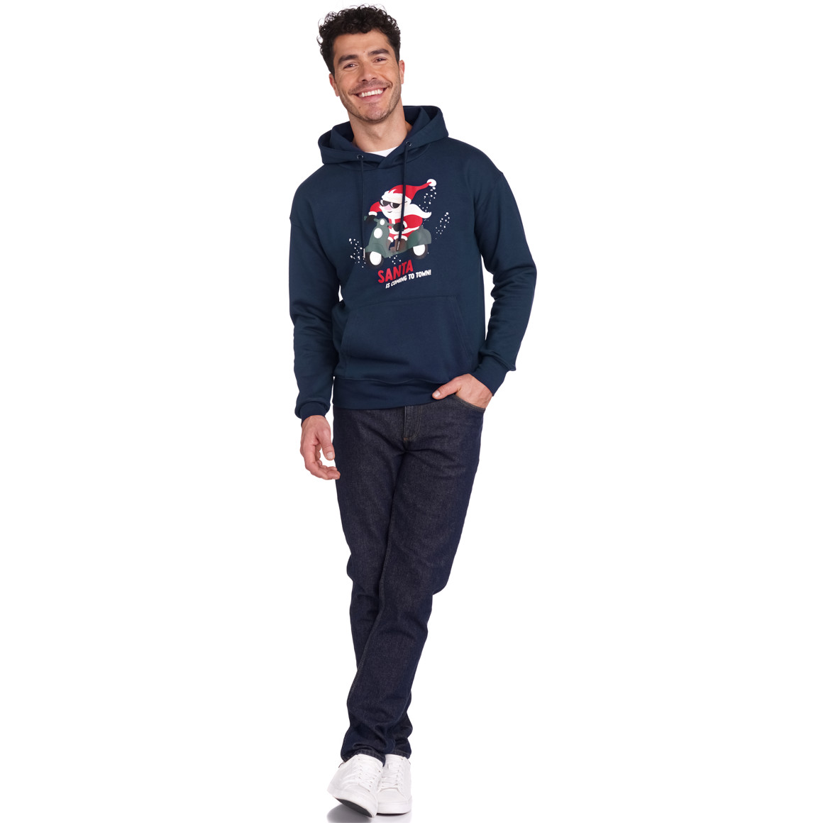 Herren Weihnachtssweatshirt mit Print dunkelblau