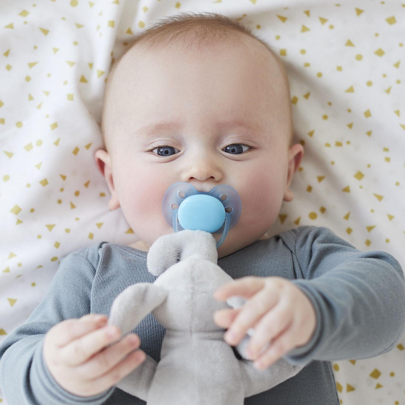 Philips AVENT Schnullerbefestigung SCF348/13, (Set, 2-tlg., Ultraweiches Kuscheltier mit Schnuller), Schnullertier Elefant