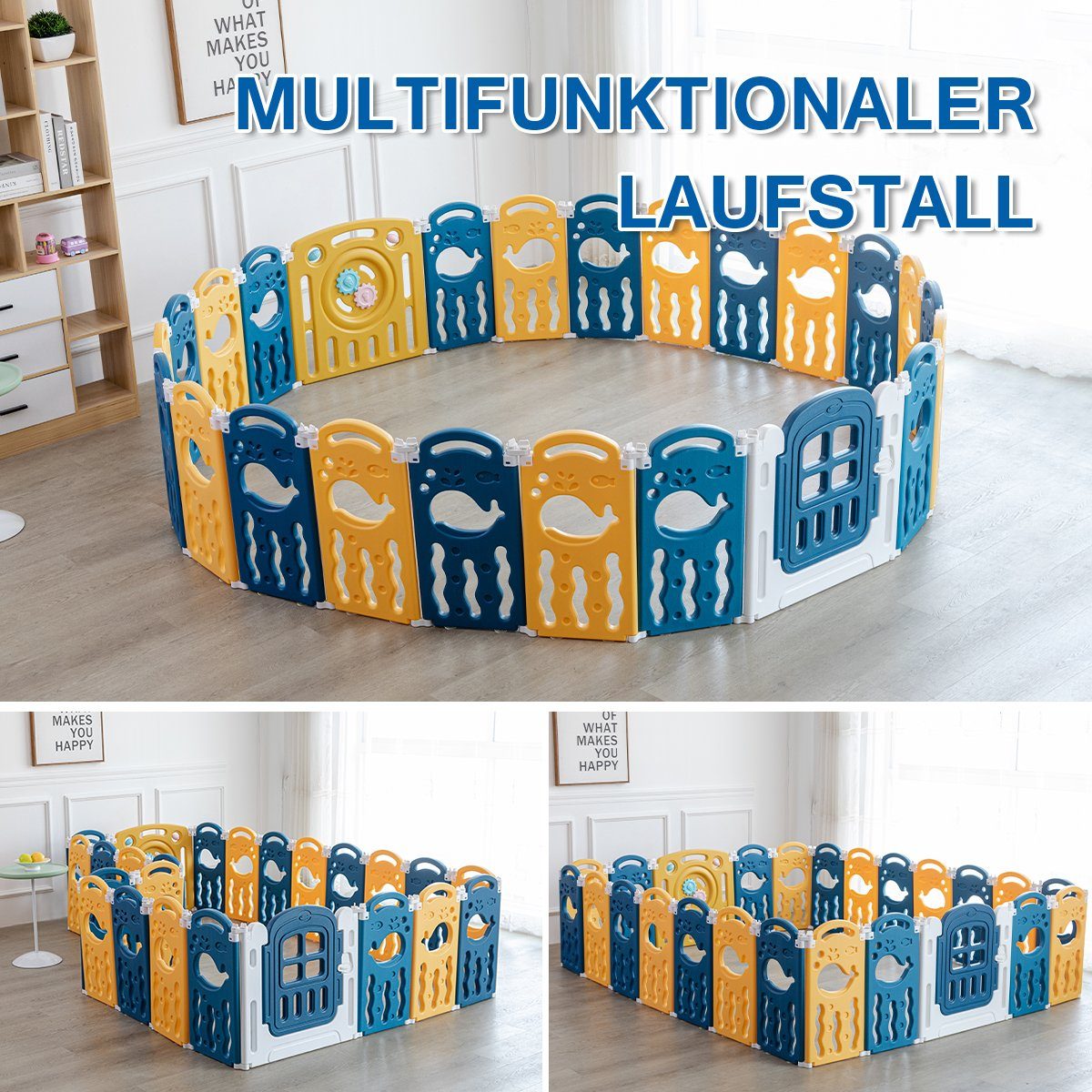 FOXSPORT Laufgitter Laufstall Baby-Laufstall (faltbar Absperrgitter mit Rutschfester Basis Krabbelgitter mit Tür), Jede Kombination,mit Schloss, HDPE Materia