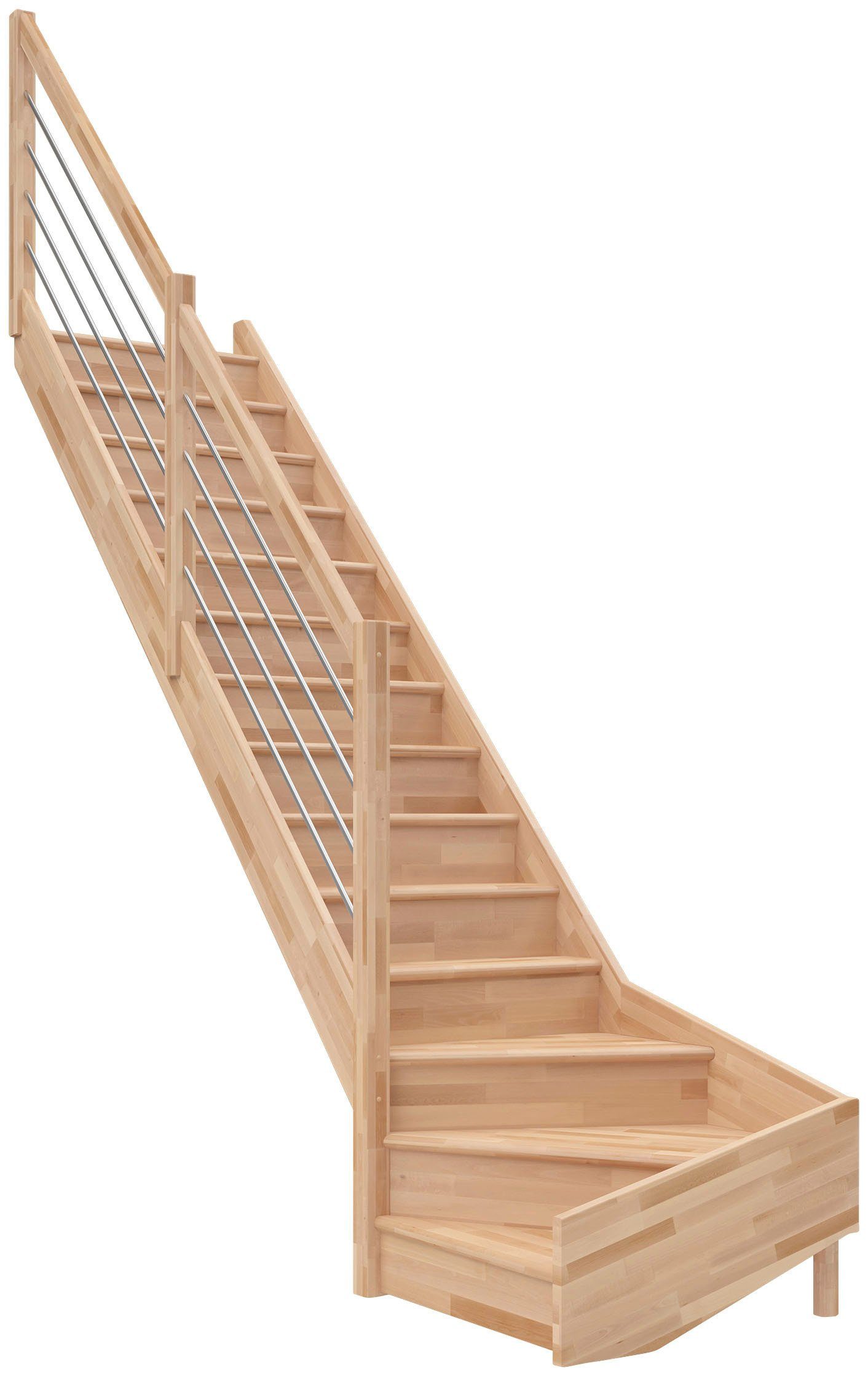 Dolle Raumspartreppe Paris, für Geschosshöhen bis 318 cm, Stufen geschlossen, Buche, mit Edelstahlstäben, versch. Ausführungen