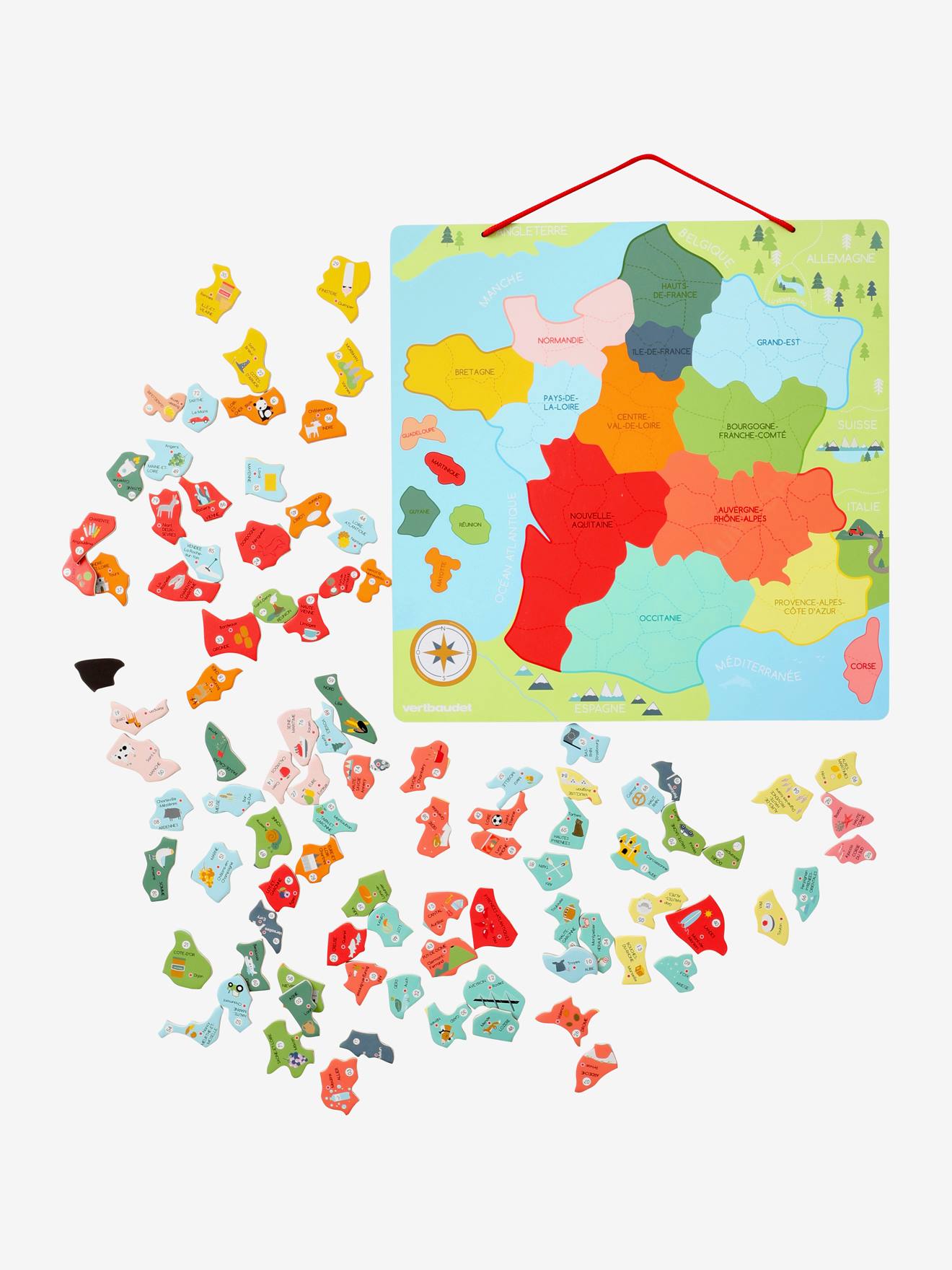 Puzzle de la France magnétique en bois FSC® multicolore