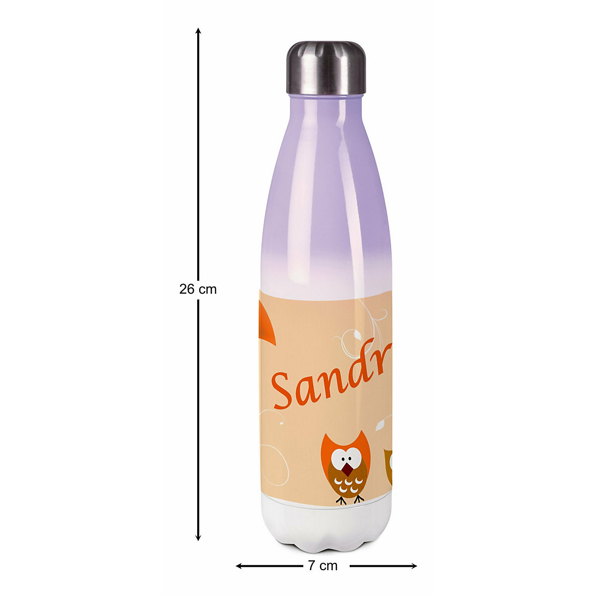Edelstahl Kinder Thermoflasche / Trinkflasche bunt Eule Farbe orange Spülmaschinenfest, Auslaufsicher, Bruchfest, Doppelwandig, Für Heißgetränke geeignet, Mit Deckel, Isoliert