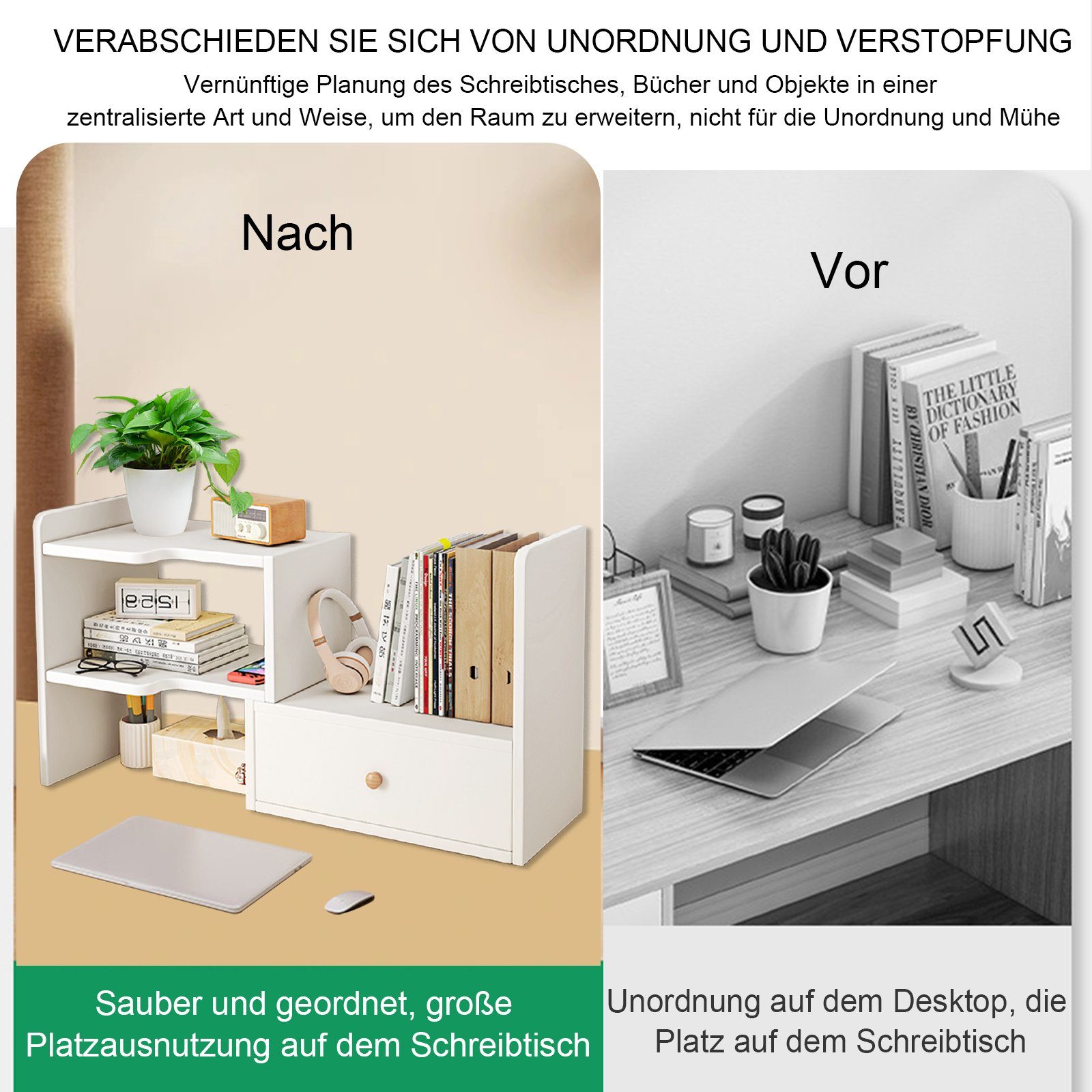 TWSOUL Bücherregal Schreibtisch-Bücherregal mit Schubladen, Mit einer Schranktür