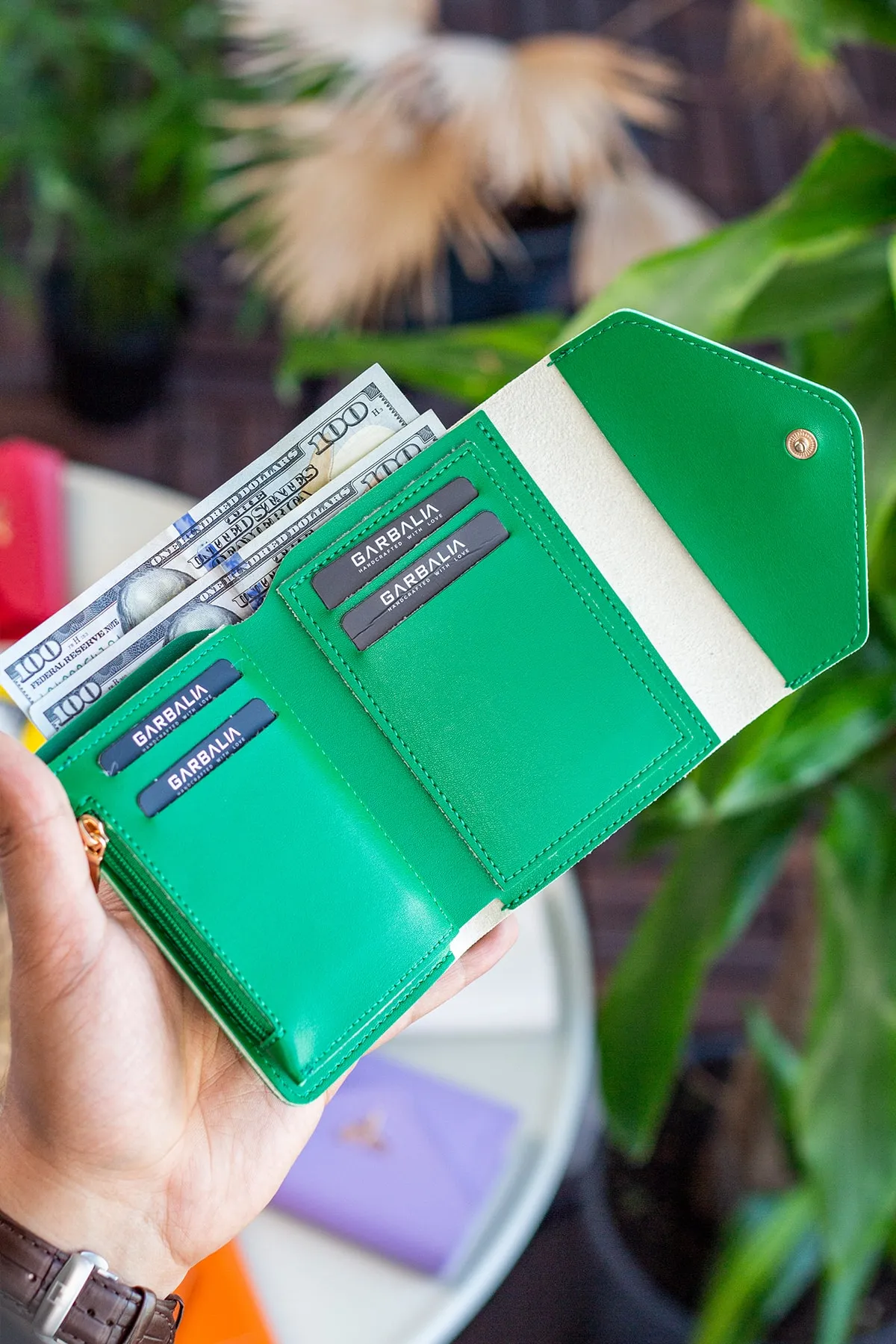 Garbalia  Columbia Mini-Damenbrieftasche aus veganem Leder in Grün mit Münzfach und losem Kartenhalter