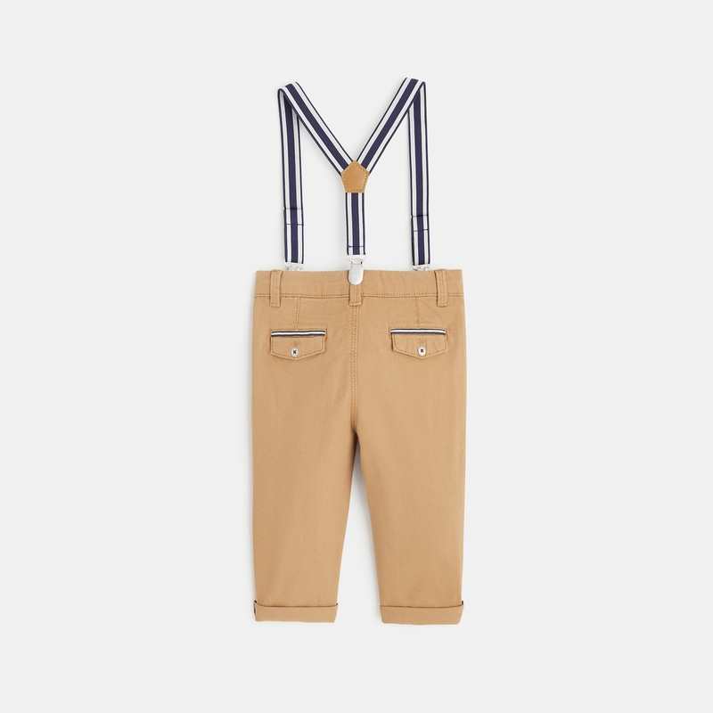 Pantalon coton fantaisie à bretelles clipsées marron bébé garçon