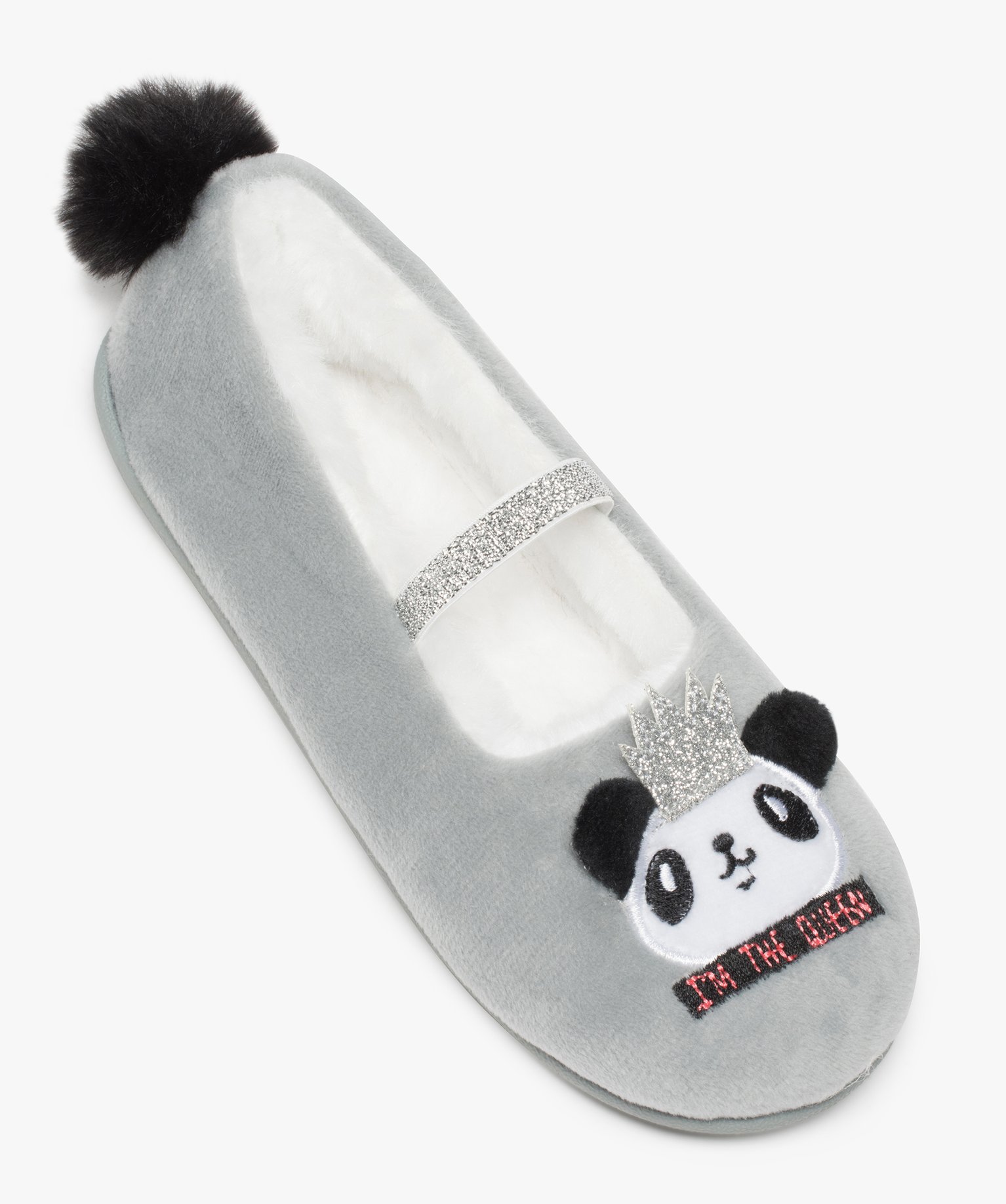 Chaussons fille forme ballerine avec motif panda gris | GEMO