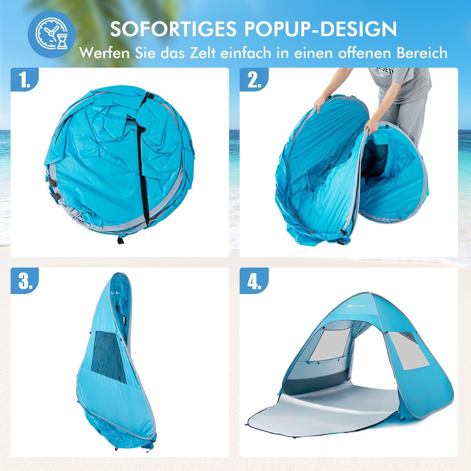 COSTWAY Strandmuschel Pop Up Strandzelt, Personen: 4, mit Tragetasche