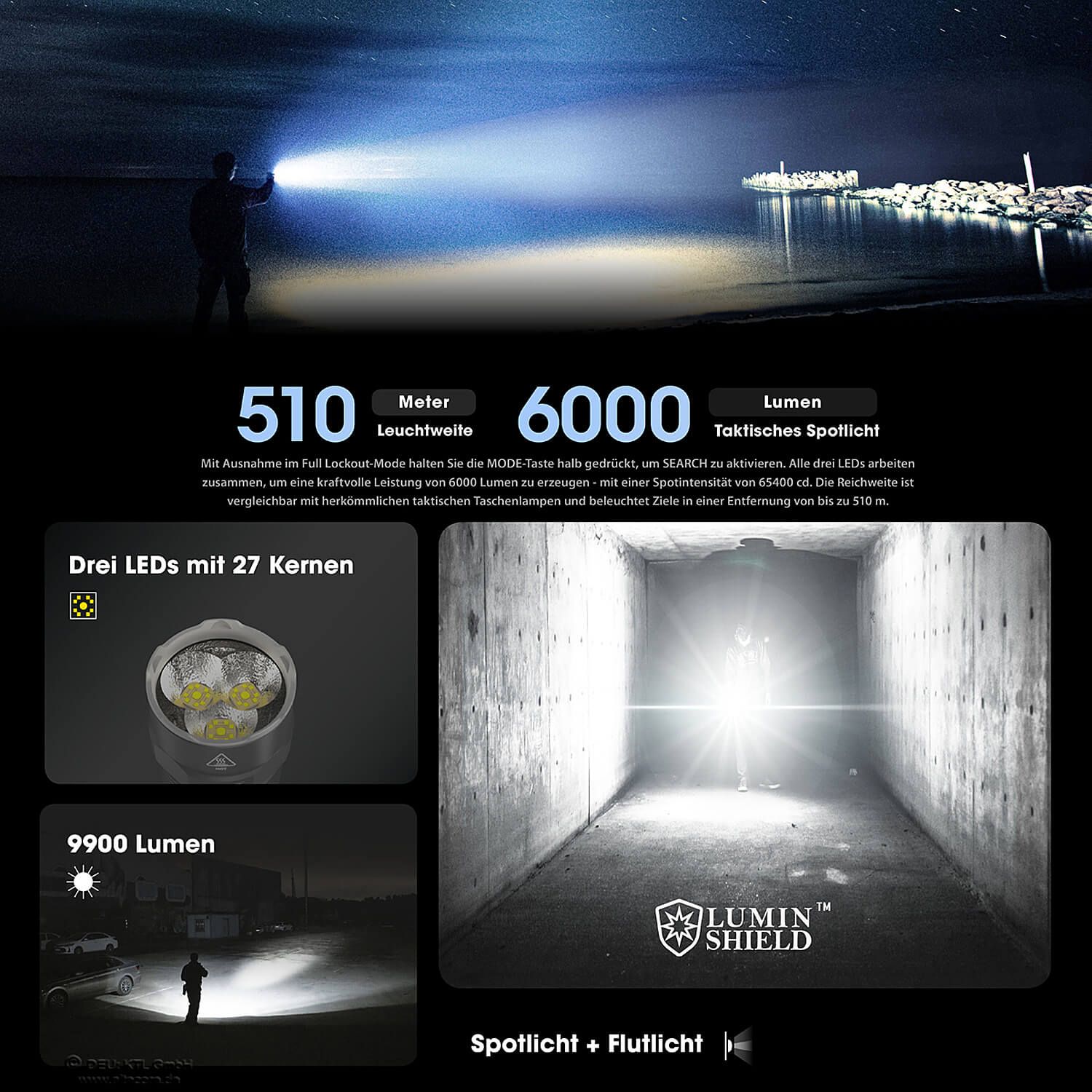 Tactical LED Taschenlampe TM9K Pro - 9900 Lumen