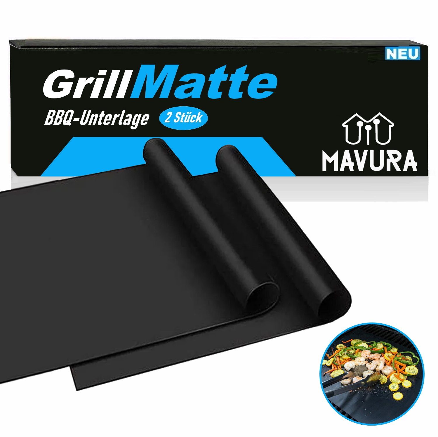 MAVURA Backmatte GrillMatte BBQ Grillmatte Grillen Backoffen Matte Antihaft, (Grillunterlage Backofenmatte Backmatte Ausrollmatte), Dauerbackfolie Backfolie Gasgrill Holzkohle [2er Set]