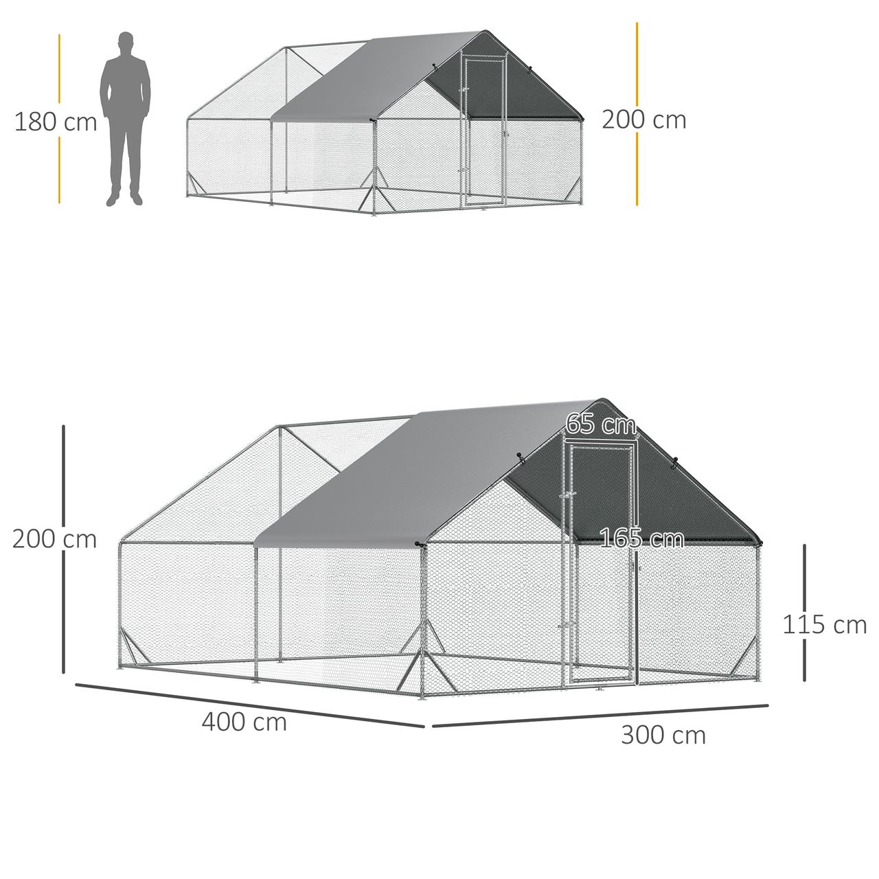PawHut Hühnerstall Freilaufgehege XXL mit Schatten Dach Stahl 3 x 4 x 2 m