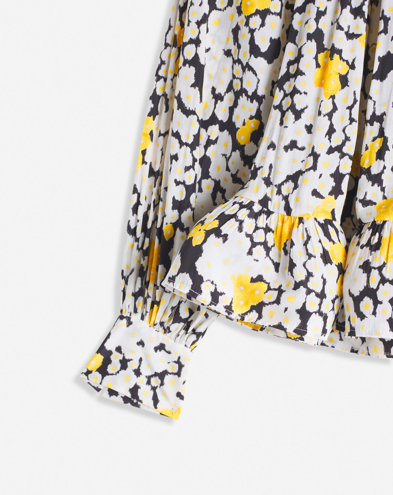 BLOUSE MANCHES LONGUES EN CHARMEUSE IMPRIMÉE