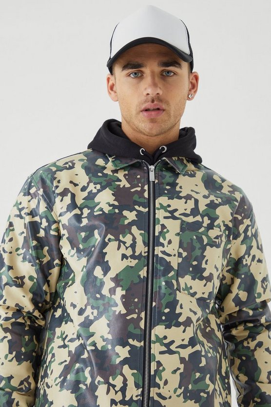 Langärmliges kastiges PU Camouflage-Hemd