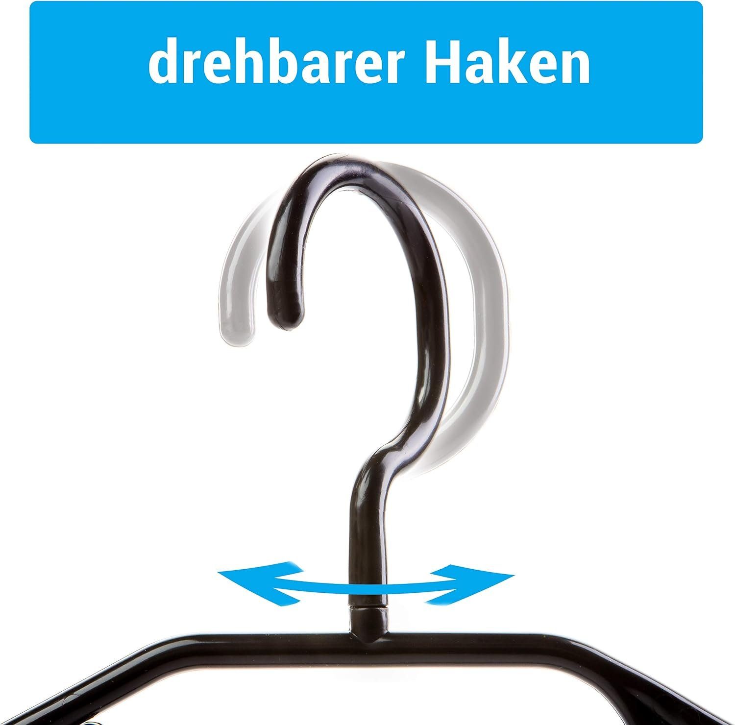 Centi Kleiderbügel 10 Stück Kleiderbügel schwarz mit drehbaren Haken, Kleiderbügel Schwarz Kunststoff, platzsparend Kleiderbügel