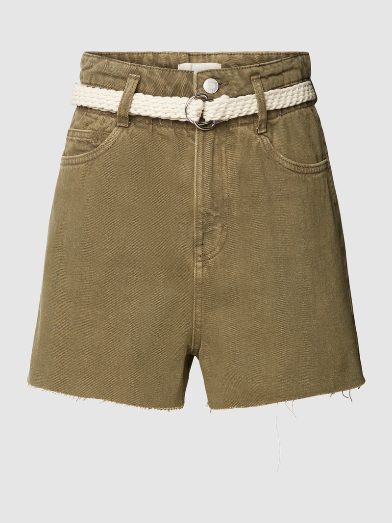 Jeansshorts aus Baumwolle mit Gürtel in khaki