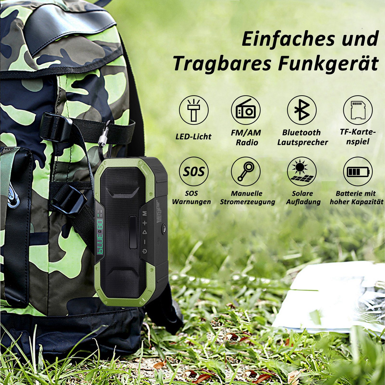 CALIYO Digitalradios, Radios,Solarradio, Kurbelradio mit Handyladefunktion Digitalradio (DAB) (Nostalgie Radio, Kurbelradio mit Handyladefunktion Radio (5000 mAh Powerbank mit USB-Ausgang Powerbank, FM/AM, IPX5)