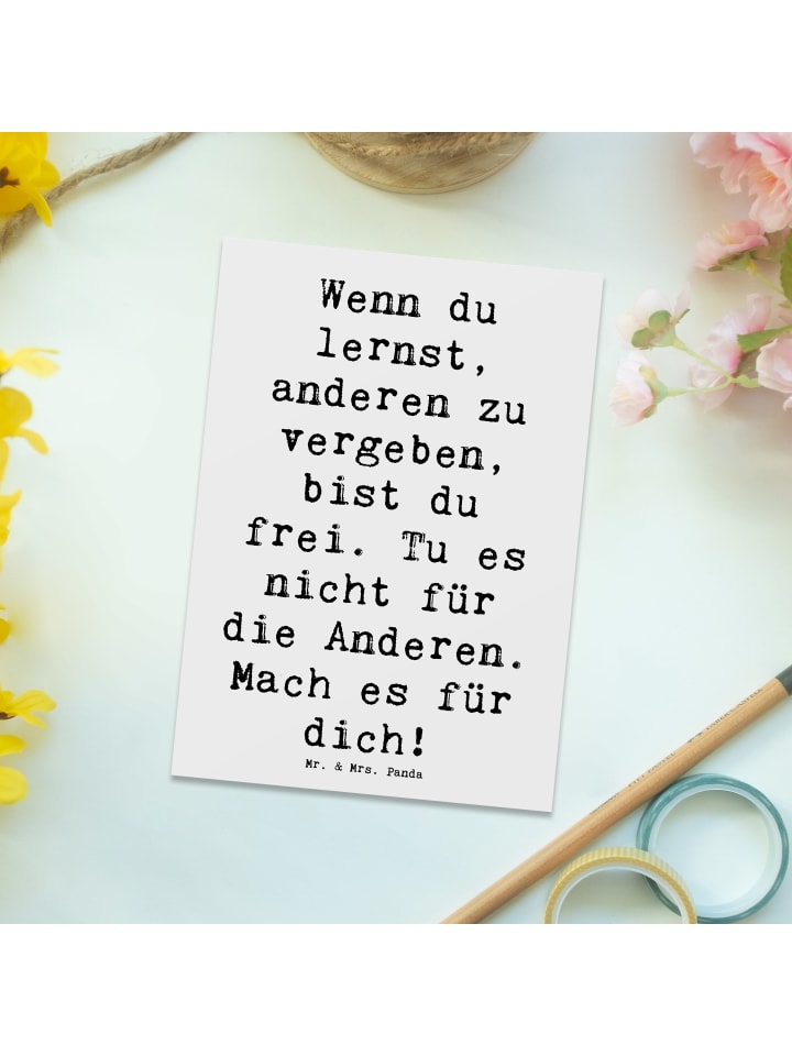 Mr. & Mrs. Panda Postkarte Spruch Vergebung Freiheit mit Spruch in Weiß günstig kaufen onesize