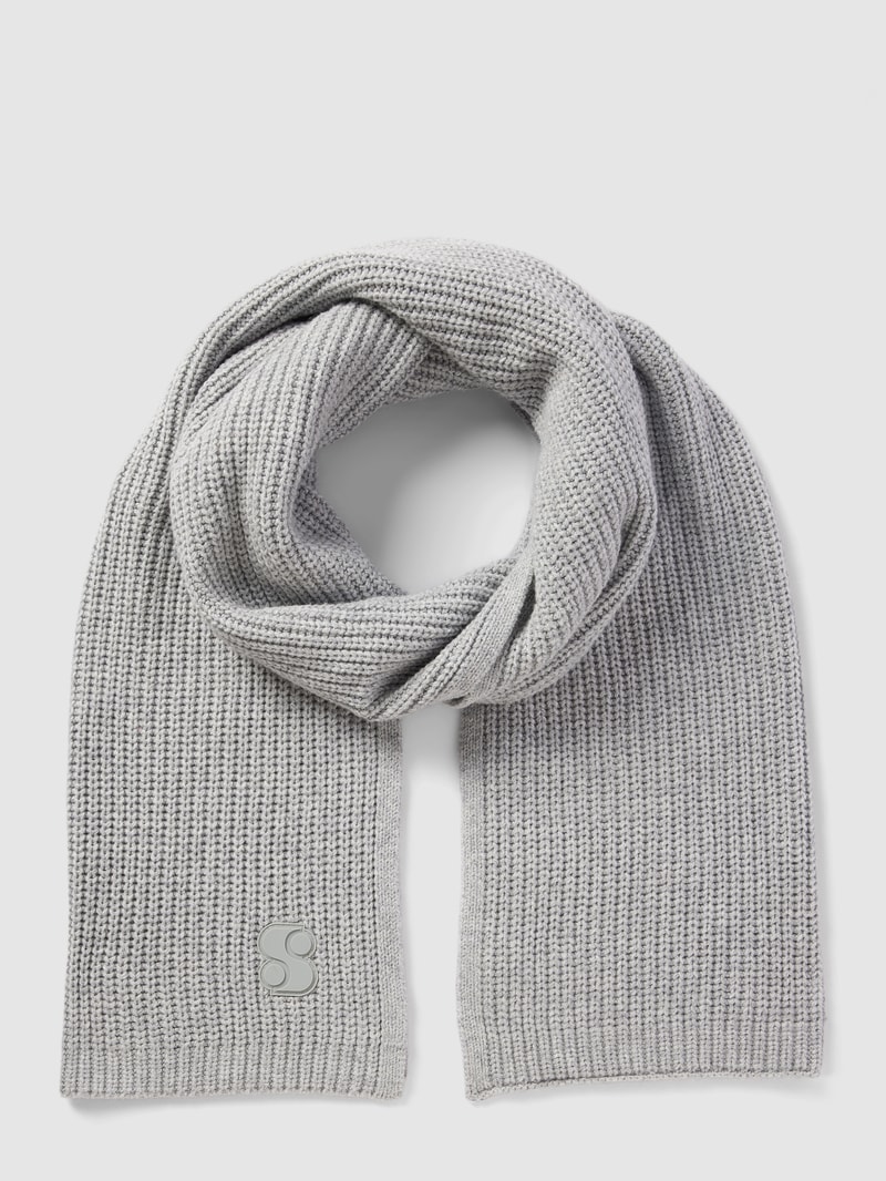 Strickschal mit Label-Detail Modell 'Basic' in dunkelgrau