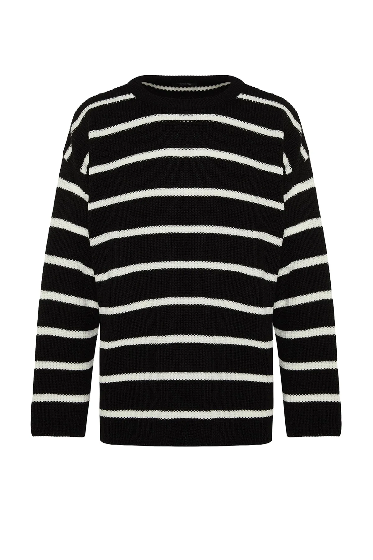Trendyol Collection  Schwarzer Unisex-Strickpullover in Oversize-Passform, weiter Passform, Rundhalsausschnitt, TMNAW23KZ00285