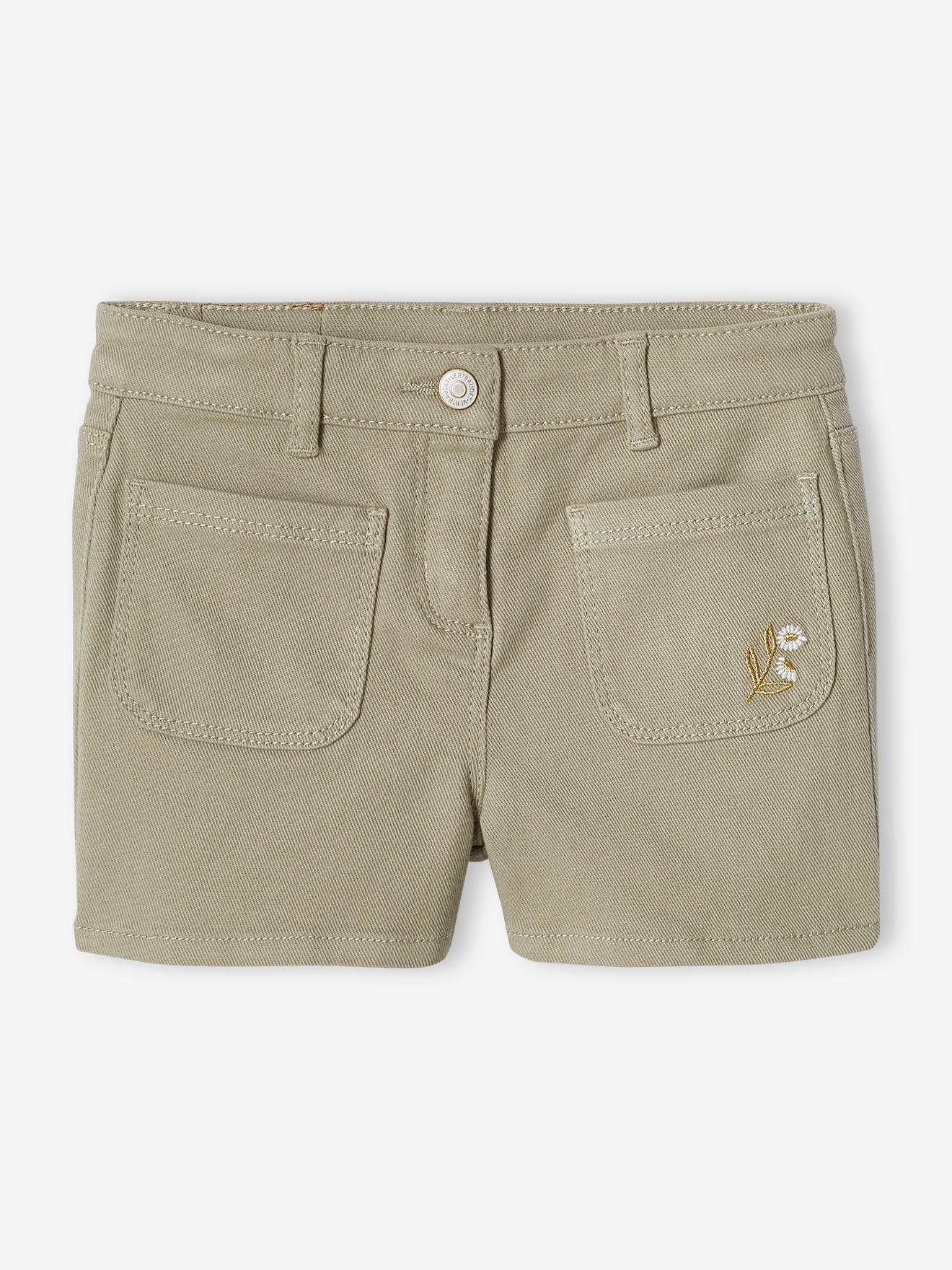 Vertbaudet Mädchen Shorts mit Glanzstickerei - moosgrün