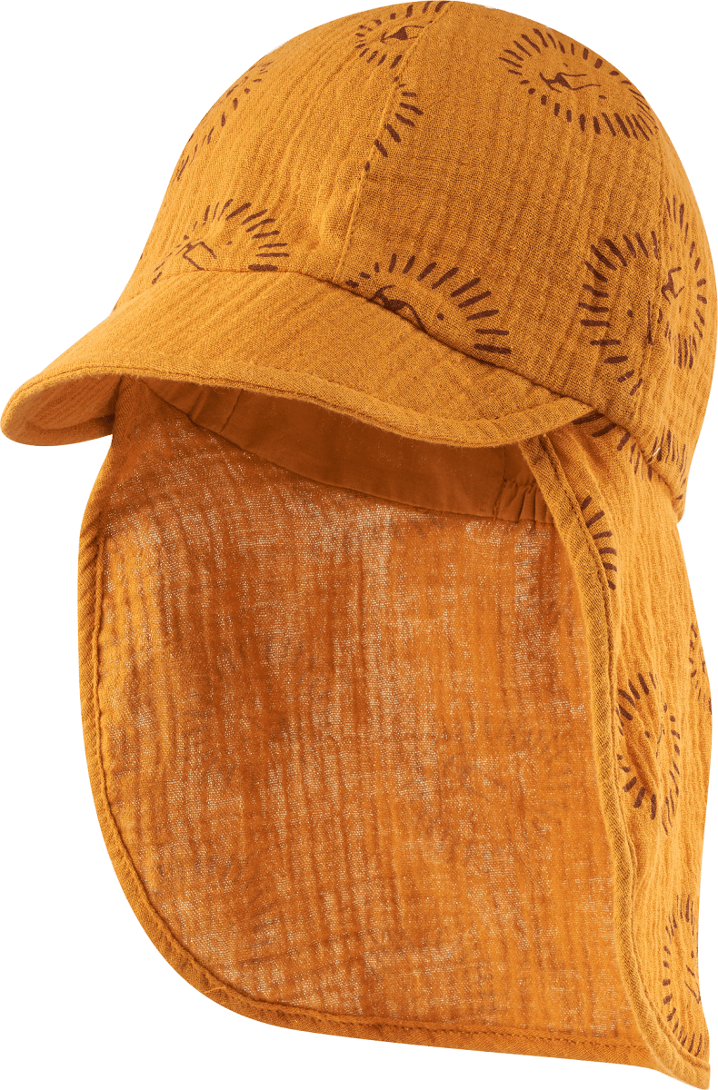 Schirmmütze aus Musselin mit Löwen-Muster, gelb, Gr. 52/53, 1 St