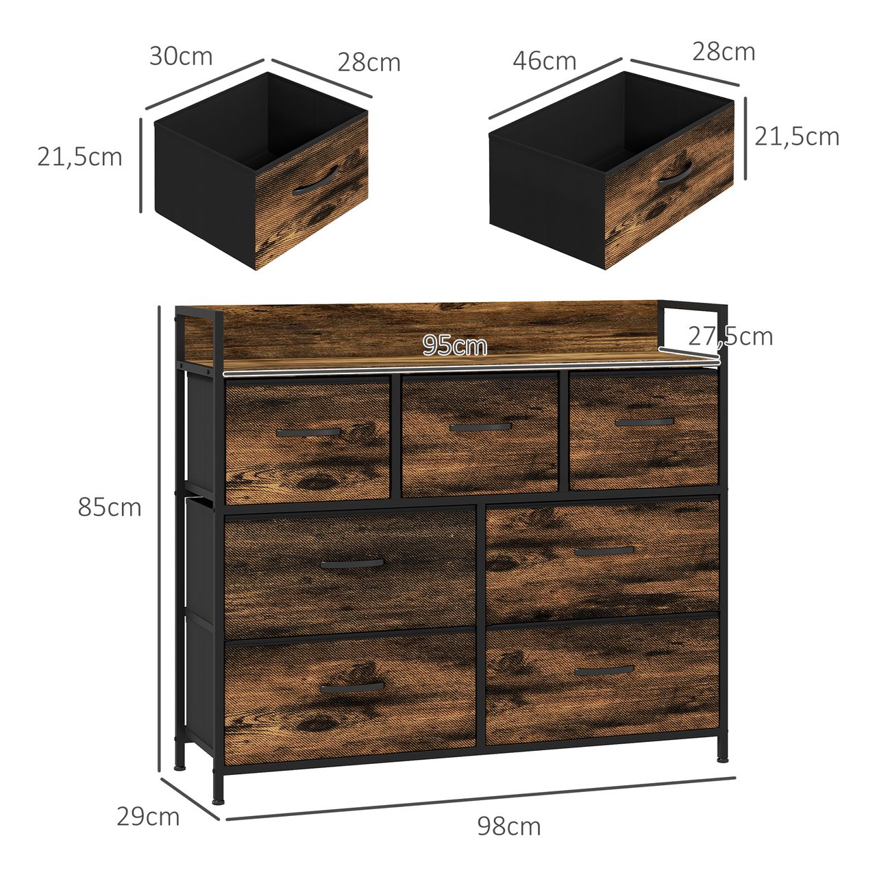 HOMCOM Kommode, Sideboard mit 7 Faltbaren Schubladen aus Stoff, Griff und Regal