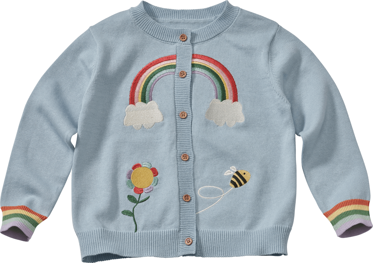 Strickjacke mit Stickerei, blau, Gr. 104, 1 St