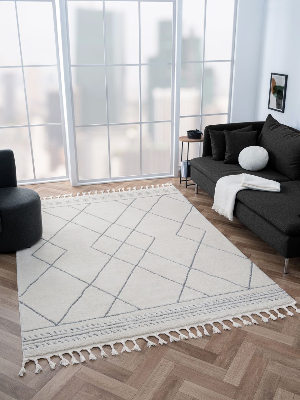 MyFlair Teppich Moroccan Love, 190 cm x 240 cm, Farbe weiß, rechteckig, Florhöhe 19mm