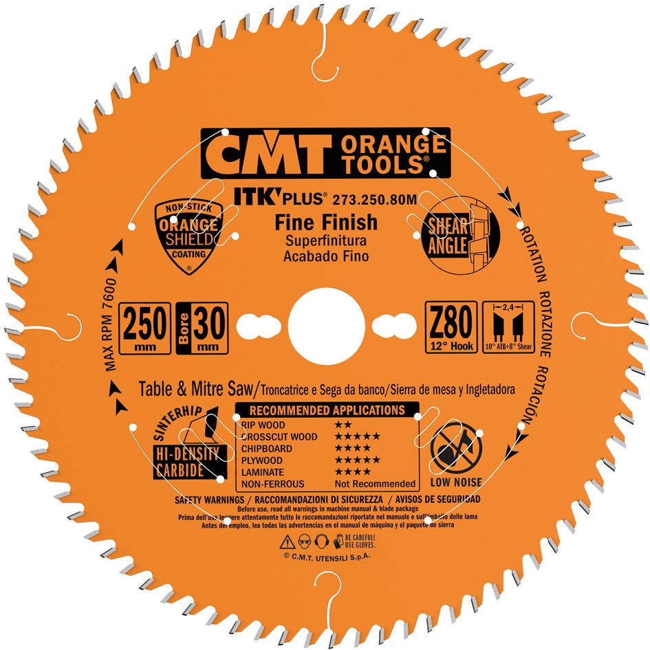 Lamă de ferăstrău ultra-subțire pentru tăiere transversală fină CMT 273.250.80M, dantură stânga/dreapta, 250 x 30 x 80T