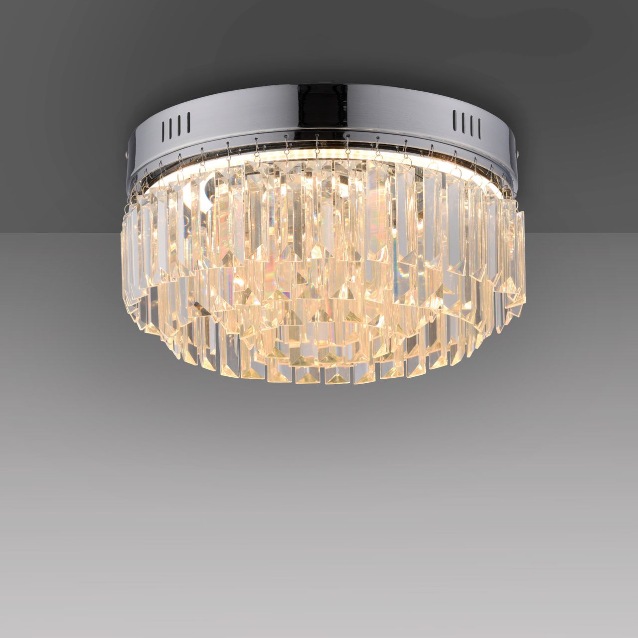 Paul Neuhaus LED Deckenleuchte KRISTA, stufenlos dimmbar, mit Kristallbehang, Ø32 cm, Chrom