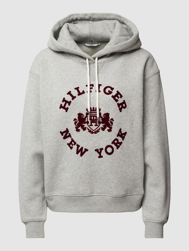 Hoodie mit Label-Print Modell 'VARSITY' in mittelgrau
