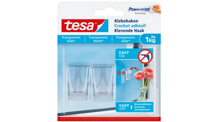 tesa Powerstrips® Klebehaken für transparente Oberflächen und Glas (1kg) transparent
