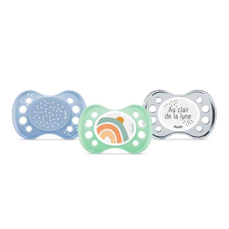 Lot de 3 sucettes 0-6 mois garçon nuit au clair de lune Dodie