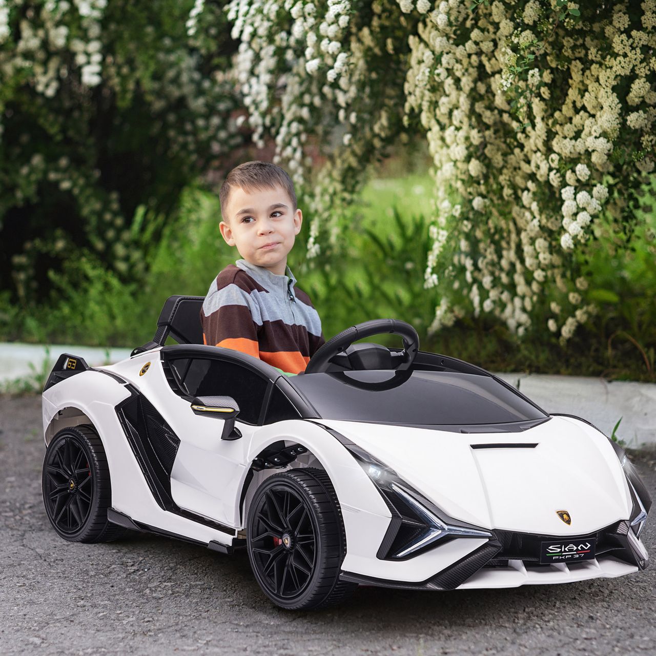 HOMCOM Kinderfahrzeug 2 Fahrmodi SIAN SUV-Auto-Spielzeug Elektroauto mit Fernbedienung extra breiten Reifen Musik(MP3/USB) Licht 3–5 Jahre PP Metall Weiß 108 x 62 x 40 cm