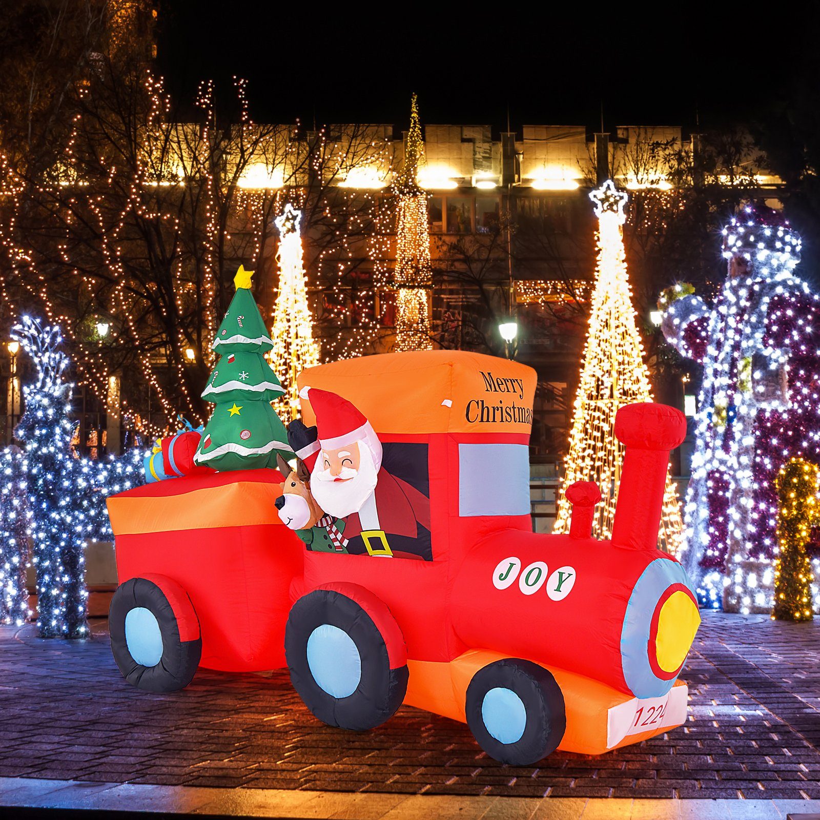 COSTWAY Weihnachtsfigur Aufblasbare Weihnachten Deko Weihnachtsmann, LED