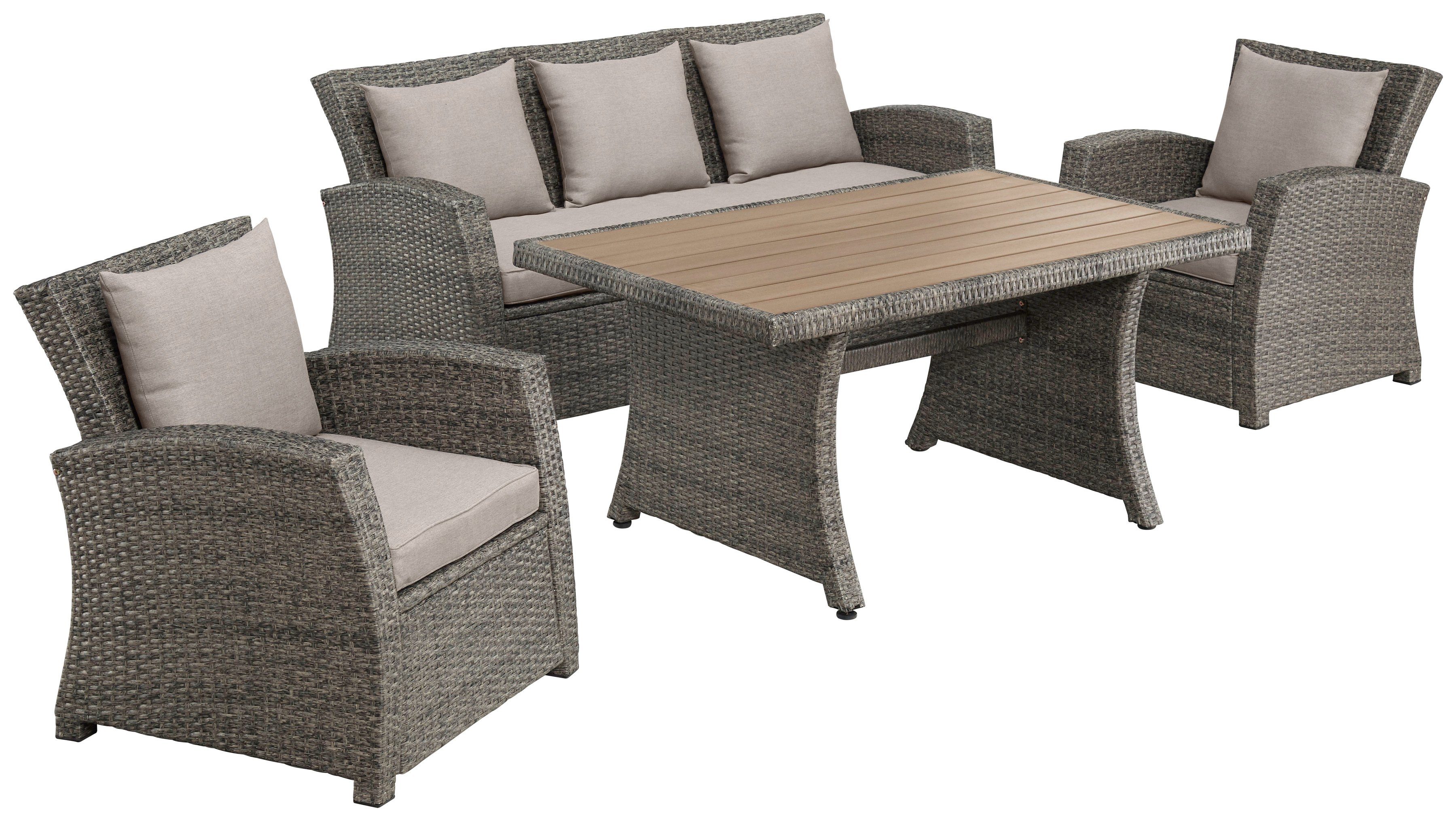 KONIFERA Gartenlounge-Set Siros, (12-tlg), 3-er Sofa, 2 Sessel, Tisch 135x82 cm, Polyrattan