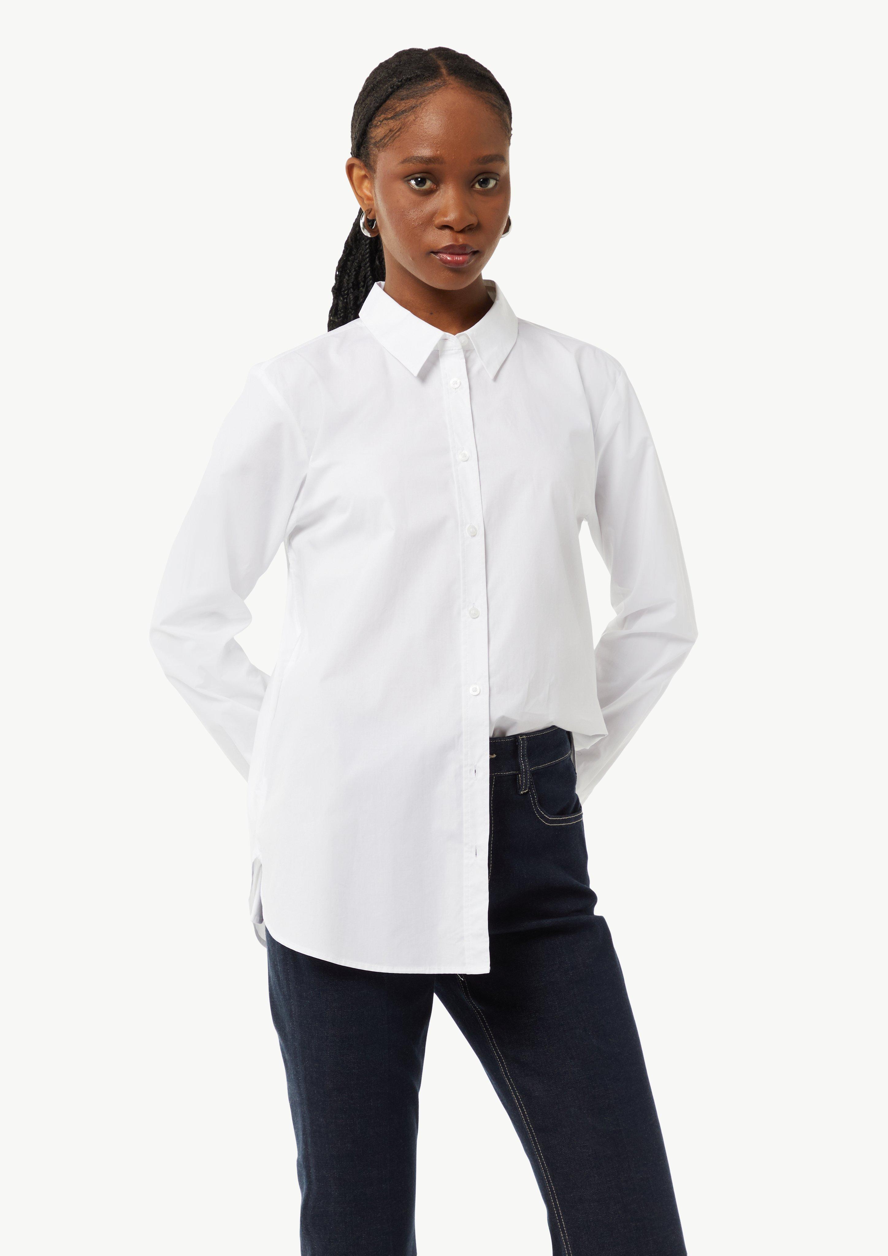 Locker geschnittene Baumwollbluse mit Eingrifftaschen - weiß