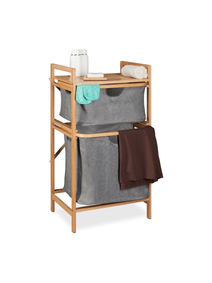 relaxdays Wäschekorbregal in Natur/ Grau - (B)44 x (H)84,5 x (T)33 cm günstig kaufen onesize
